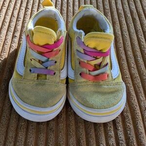 Kids Yellow Sneakers with Multicolor Laces
